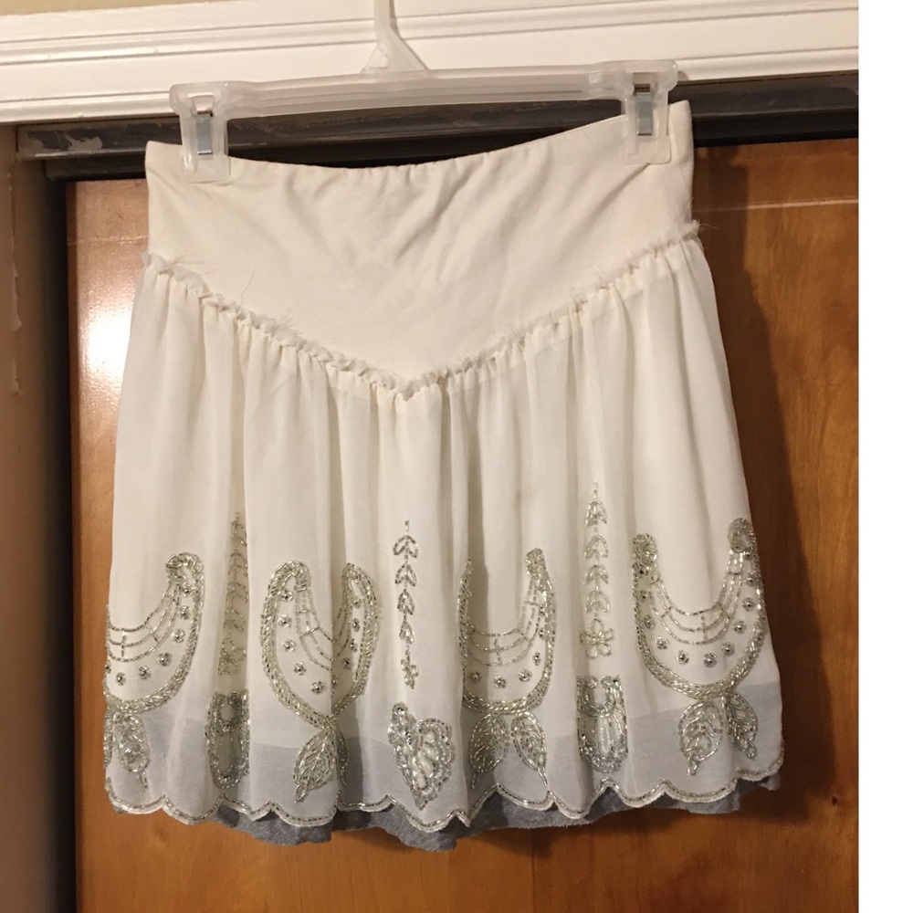 Free People White Beaded Mini Skirt Sz S